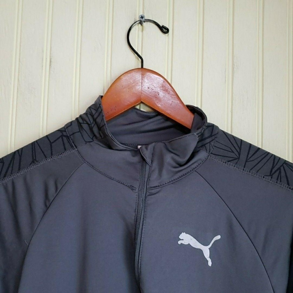 PUMA Shirt Boys Large Gray 1/4 Zip Mock Neck Long Sleeve Athletic Running Top